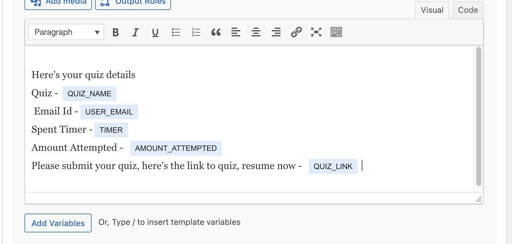 customize email message